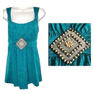 Speechless Embellished Beaded Tank Top Flowy Tie Back Sz XL